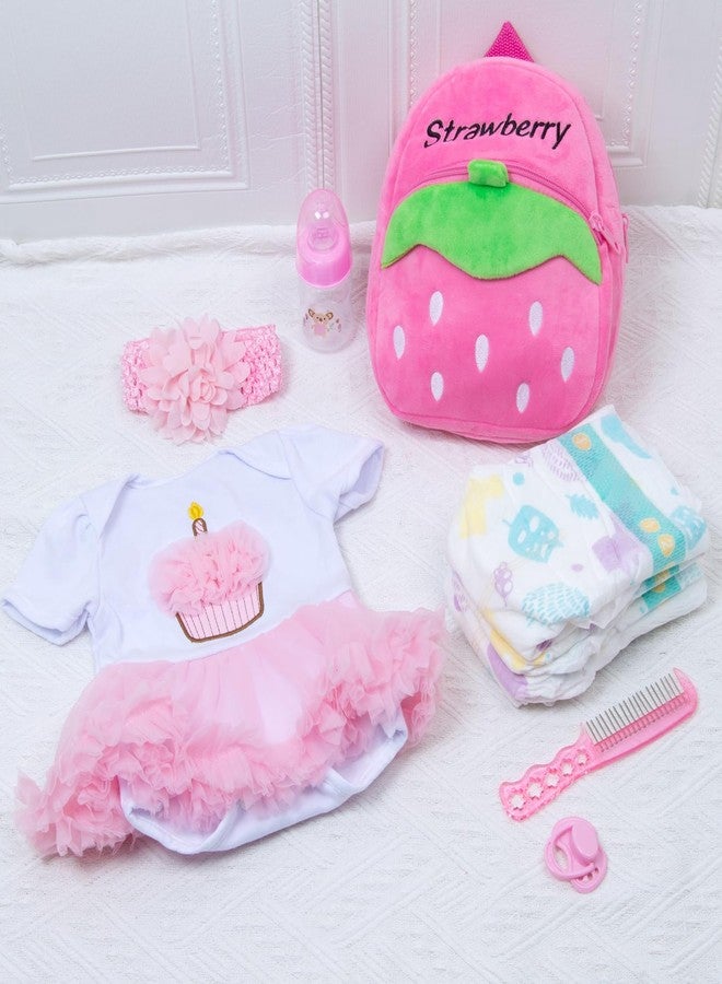 Pedolltree Reborn Baby Dolls Clothes Girl Pink Outfit Accessories 10 Pcs for 17-22 inches Reborn Dolls Newborn Baby Girl with Pink Strawberry Backpack - Image 5